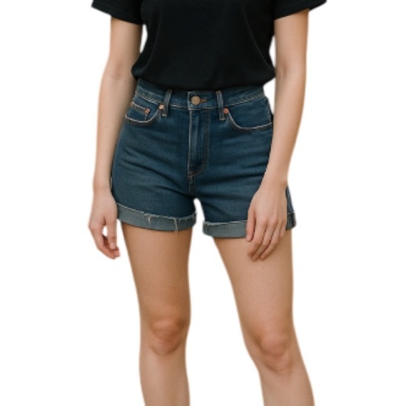 Levi’s Premium Wedgie Fit Upcycled Shorts Black Denim High Waist Button Fly  27 - Picture 1 of 14